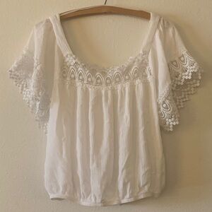 Chic White Lace Accent Blouse